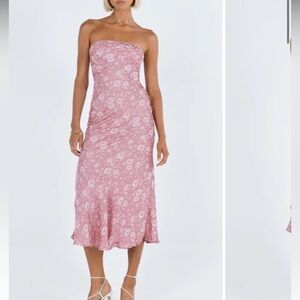 Pink Strapless Floral Princess Polly Midi Dress, size 0